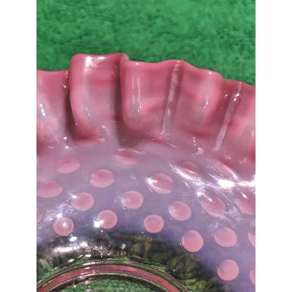 Fenton Pink Opalescent Hobnail Ruffled Bowl Bon Bon Candy Dish 6.5